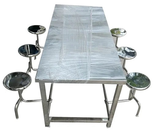 Silver 6 Seater Stainless Steel Canteen Table, Size: 72x34x31inch 1PCS